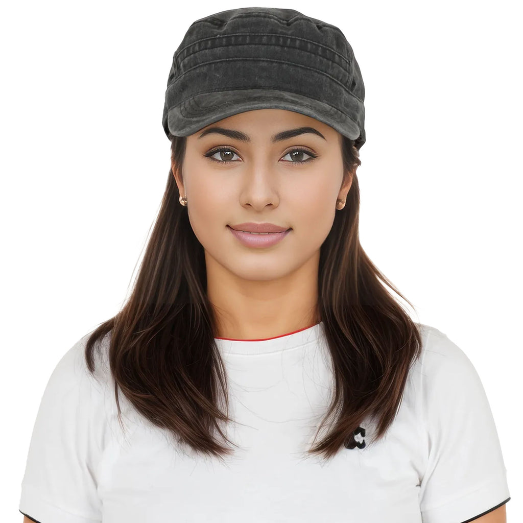 Anna-Kaci Unisex Cotton Basic Cadet Hats Vintage Washed Flat Top Cap with Adjustable Strap