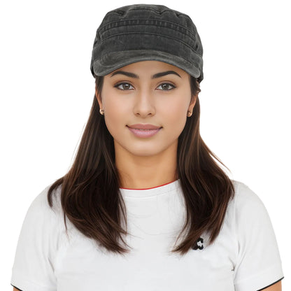Anna-Kaci Unisex Cotton Basic Cadet Hats Vintage Washed Flat Top Cap with Adjustable Strap