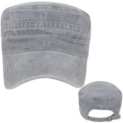 Anna-Kaci Unisex Cotton Basic Cadet Hats Vintage Washed Flat Top Cap with Adjustable Strap