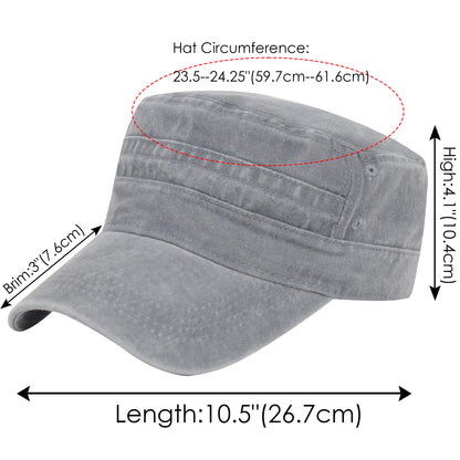 Anna-Kaci Unisex Cotton Basic Cadet Hats Vintage Washed Flat Top Cap with Adjustable Strap