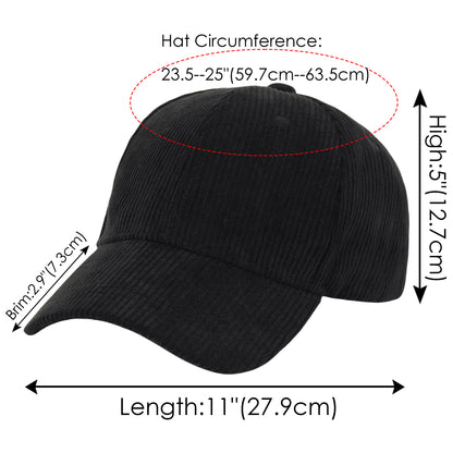 Anna-Kaci Vintage Corduroy Baseball Cap Solid Color Adjustable Strap Trucker Hat for Women Men