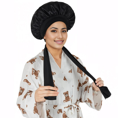 Anna-Kaci Silk Bonnet for Sleeping Satin Lined Hair Bonnet with Long Tie Band for Women Curly Hair