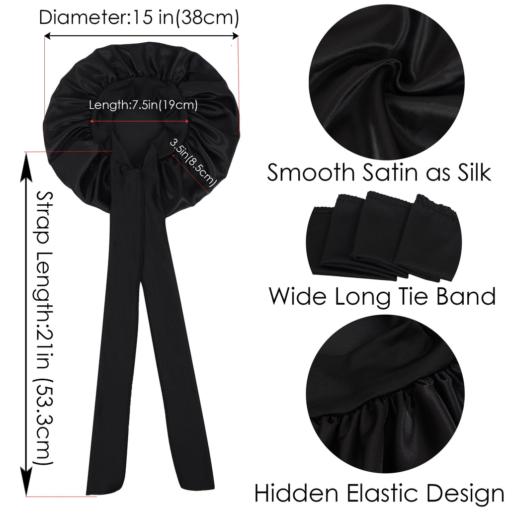 Anna-Kaci Silk Bonnet for Sleeping Satin Lined Hair Bonnet with Long Tie Band for Women Curly Hair