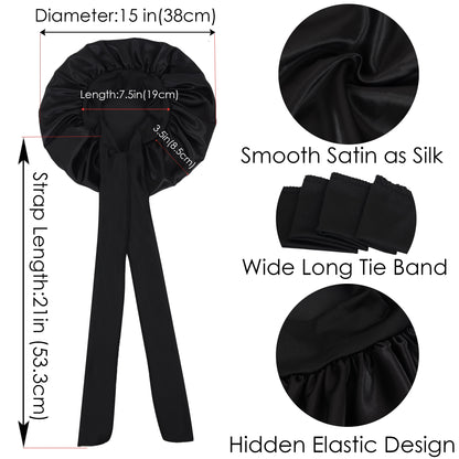Anna-Kaci Silk Bonnet for Sleeping Satin Lined Hair Bonnet with Long Tie Band for Women Curly Hair