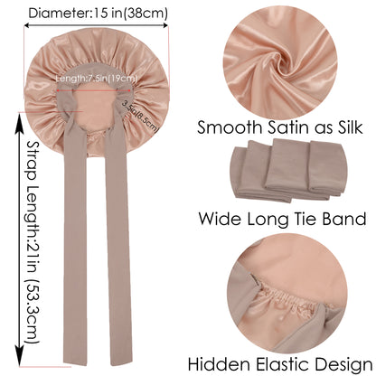 Anna-Kaci Silk Bonnet for Sleeping Satin Lined Hair Bonnet with Long Tie Band for Women Curly Hair