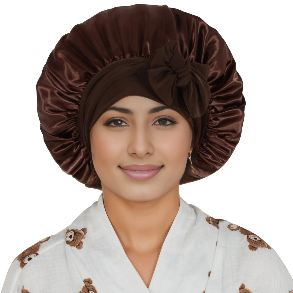 Anna-Kaci Silk Bonnet for Sleeping Satin Lined Hair Bonnet with Long Tie Band for Women Curly Hair