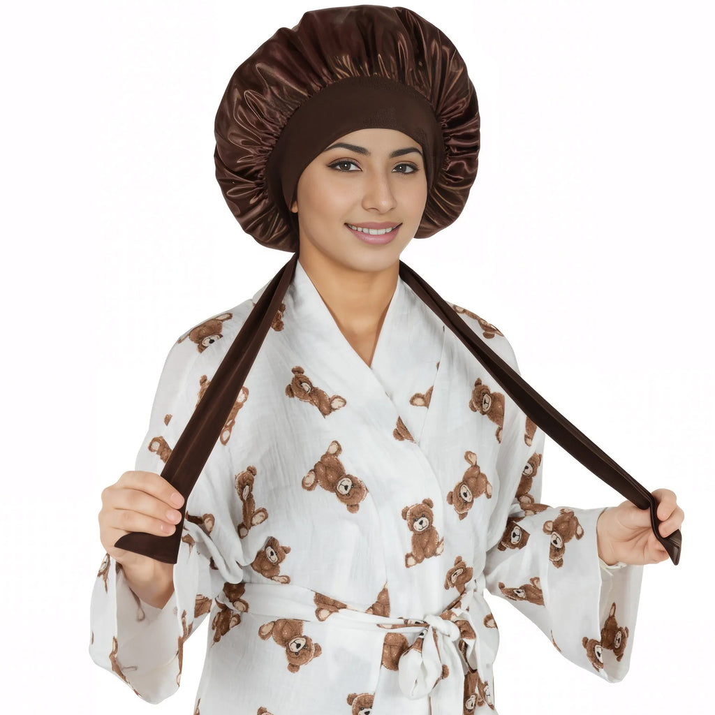 Anna-Kaci Silk Bonnet for Sleeping Satin Lined Hair Bonnet with Long Tie Band for Women Curly Hair