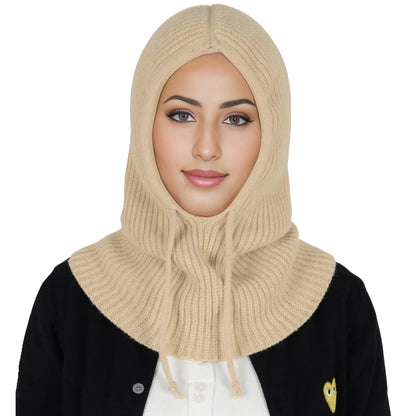 Anna-Kaci Solid Hooded Scarf Hat Winter Balaclava Knit Skull Cap Beanie Hat Neck Gaiters for Women