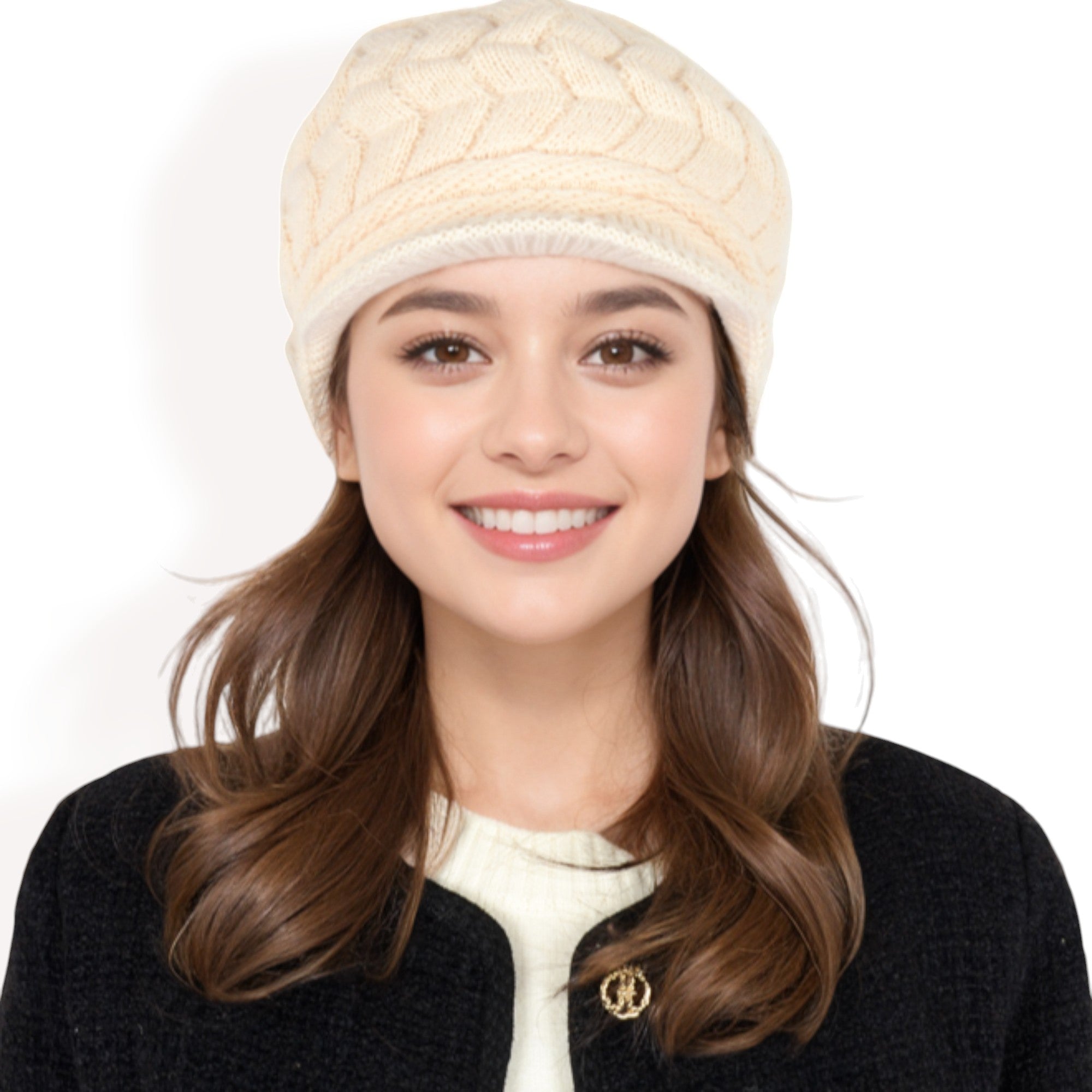Anna-Kaci Women's Knitted Newsboy Cap with Braided Cable Pattern and Stylish Brim Design
