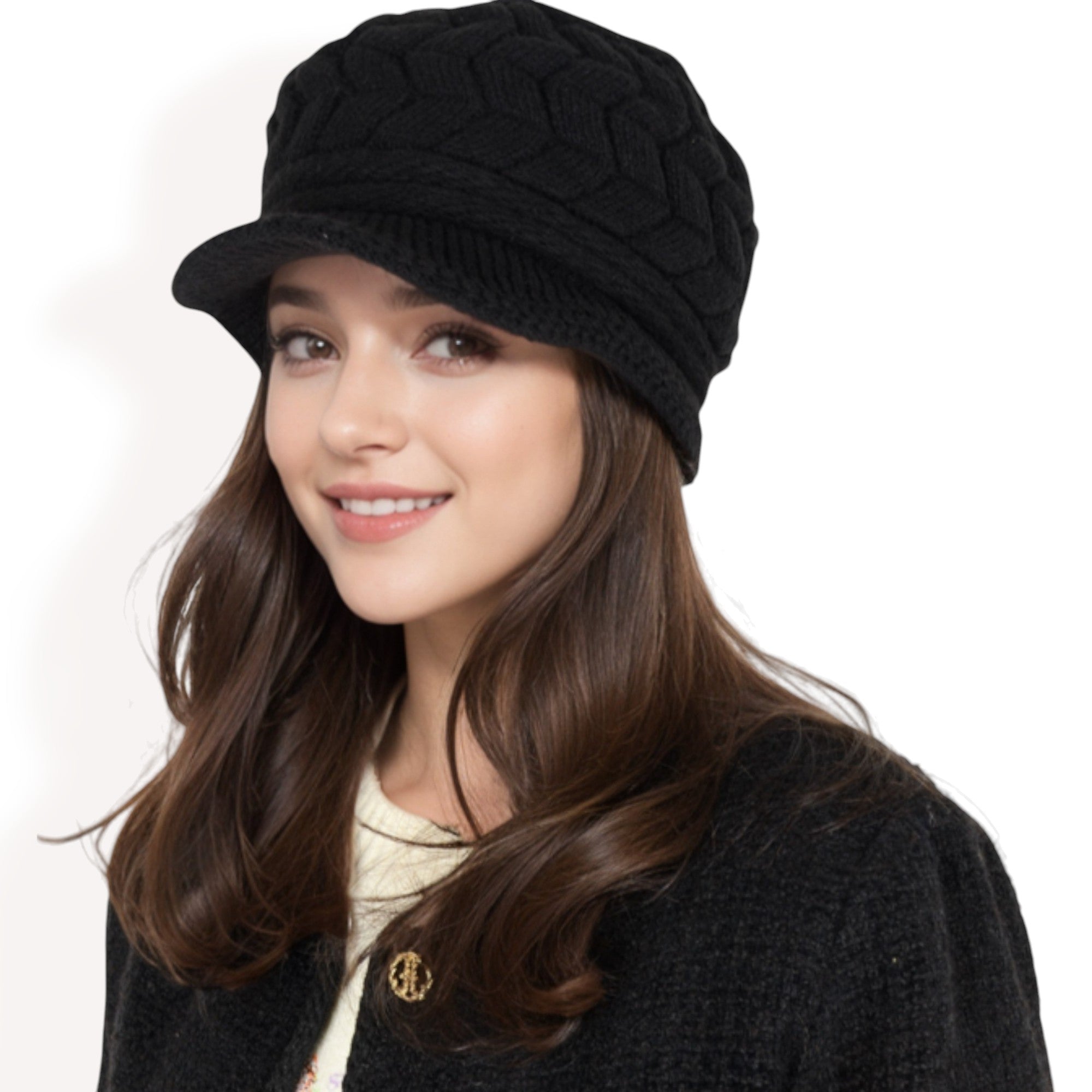 Anna-Kaci Women's Knitted Newsboy Cap with Braided Cable Pattern and Stylish Brim Design