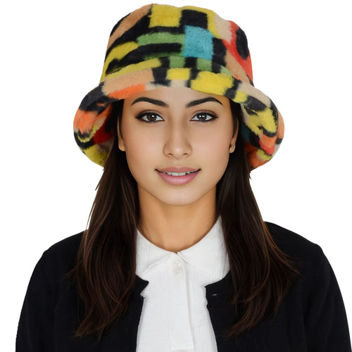 Anna-Kaci Comfy Faux Fur Fuzzy Bucket Hat Colorful Winter Warm Hat Plush Fisherman Cap for Women