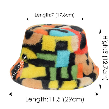 Anna-Kaci Comfy Faux Fur Fuzzy Bucket Hat Colorful Winter Warm Hat Plush Fisherman Cap for Women