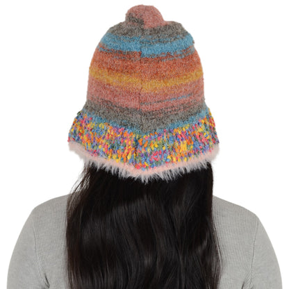 Anna-Kaci Colorful Striped Knit Bucket Hat Fluffy Trendy Winter Lightweight Foldable Crochet Fisherman Hat for Women