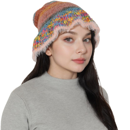 Anna-Kaci Colorful Striped Knit Bucket Hat Fluffy Trendy Winter Lightweight Foldable Crochet Fisherman Hat for Women