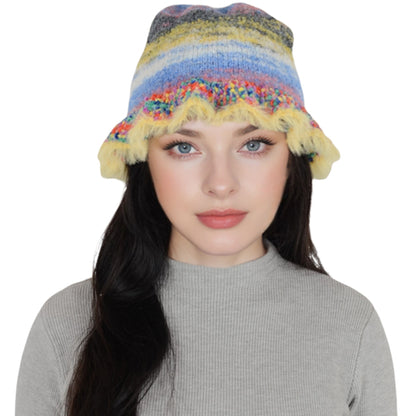 Anna-Kaci Colorful Striped Knit Bucket Hat Fluffy Trendy Winter Lightweight Foldable Crochet Fisherman Hat for Women