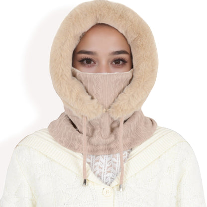 Anna-Kaci Women's Faux Fur Lined Knit Hooded Scarf with Adjustable Drawstring and Full Coverage for Winter Warmth