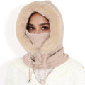 Anna-Kaci Women's Faux Fur Lined Knit Hooded Scarf with Adjustable Drawstring and Full Coverage for Winter Warmth