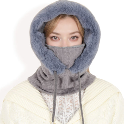 Anna-Kaci Women's Faux Fur Lined Knit Hooded Scarf with Adjustable Drawstring and Full Coverage for Winter Warmth