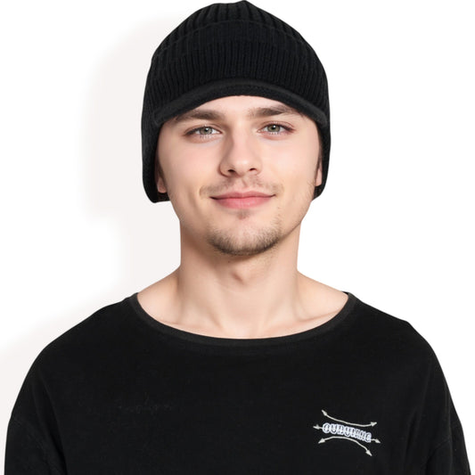 Anna-Kaci Men's Ribbed Knit Baseball Cap with Ear Flap Coverage for Winter Warmth and Style