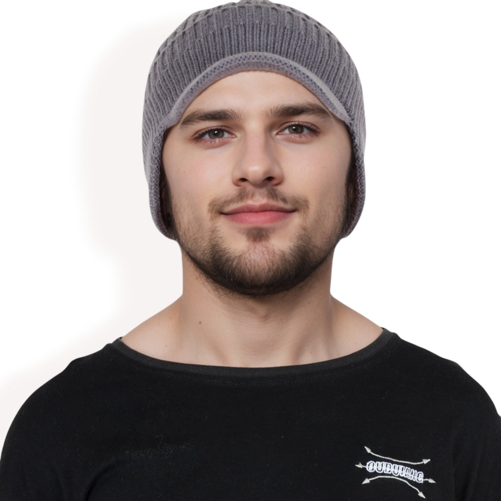 Anna-Kaci Men's Ribbed Knit Baseball Cap with Ear Flap Coverage for Winter Warmth and Style
