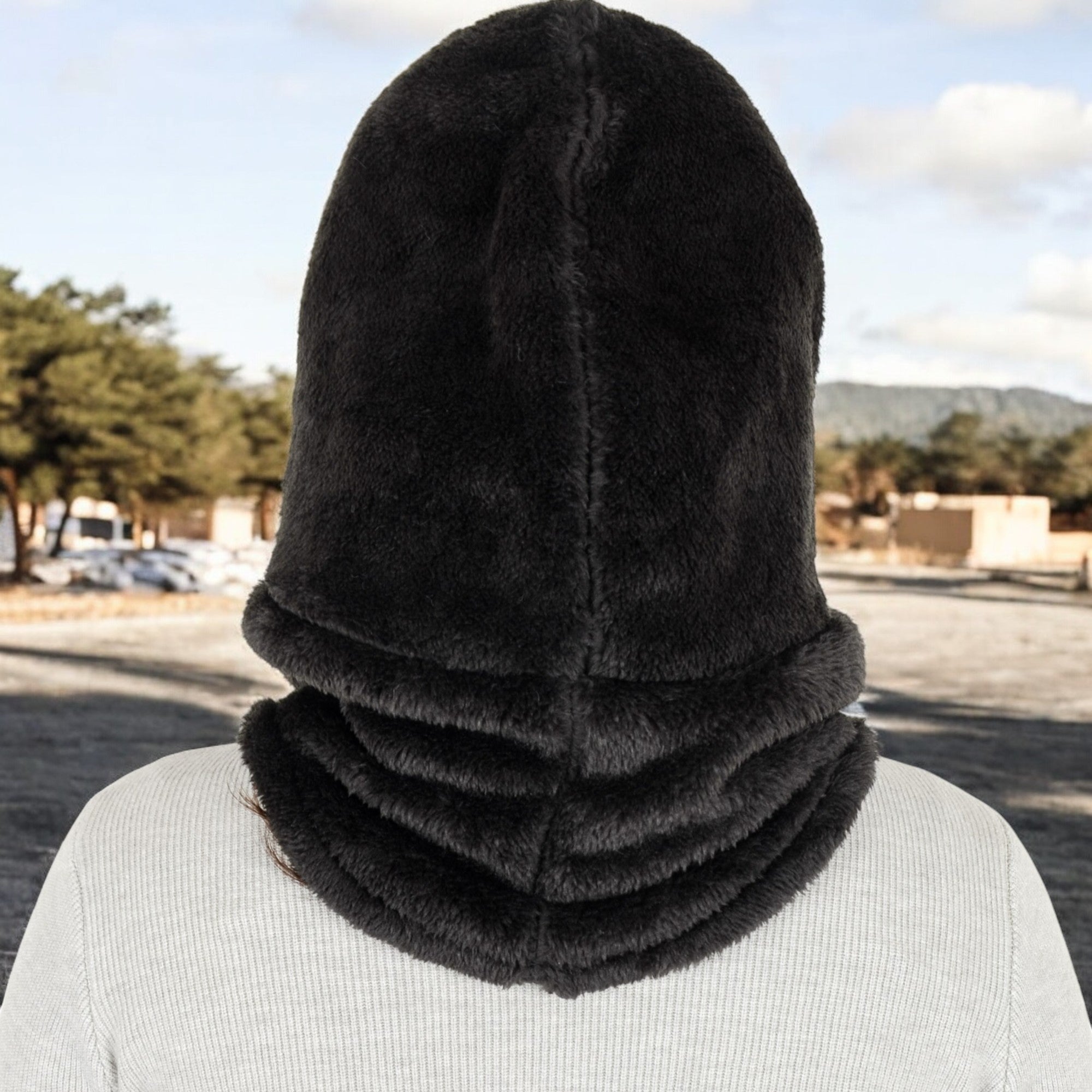 Anna-Kaci Women's Faux Shearling Hooded Scarf with Adjustable Drawstrings and Extended Neck Coverage