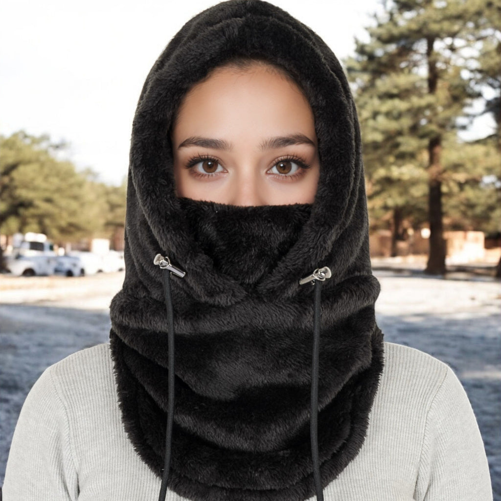Anna-Kaci Women's Faux Shearling Hooded Scarf with Adjustable Drawstrings and Extended Neck Coverage