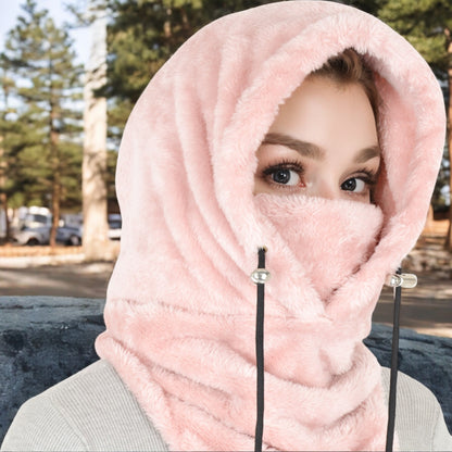 Anna-Kaci Women's Faux Shearling Hooded Scarf with Adjustable Drawstrings and Extended Neck Coverage