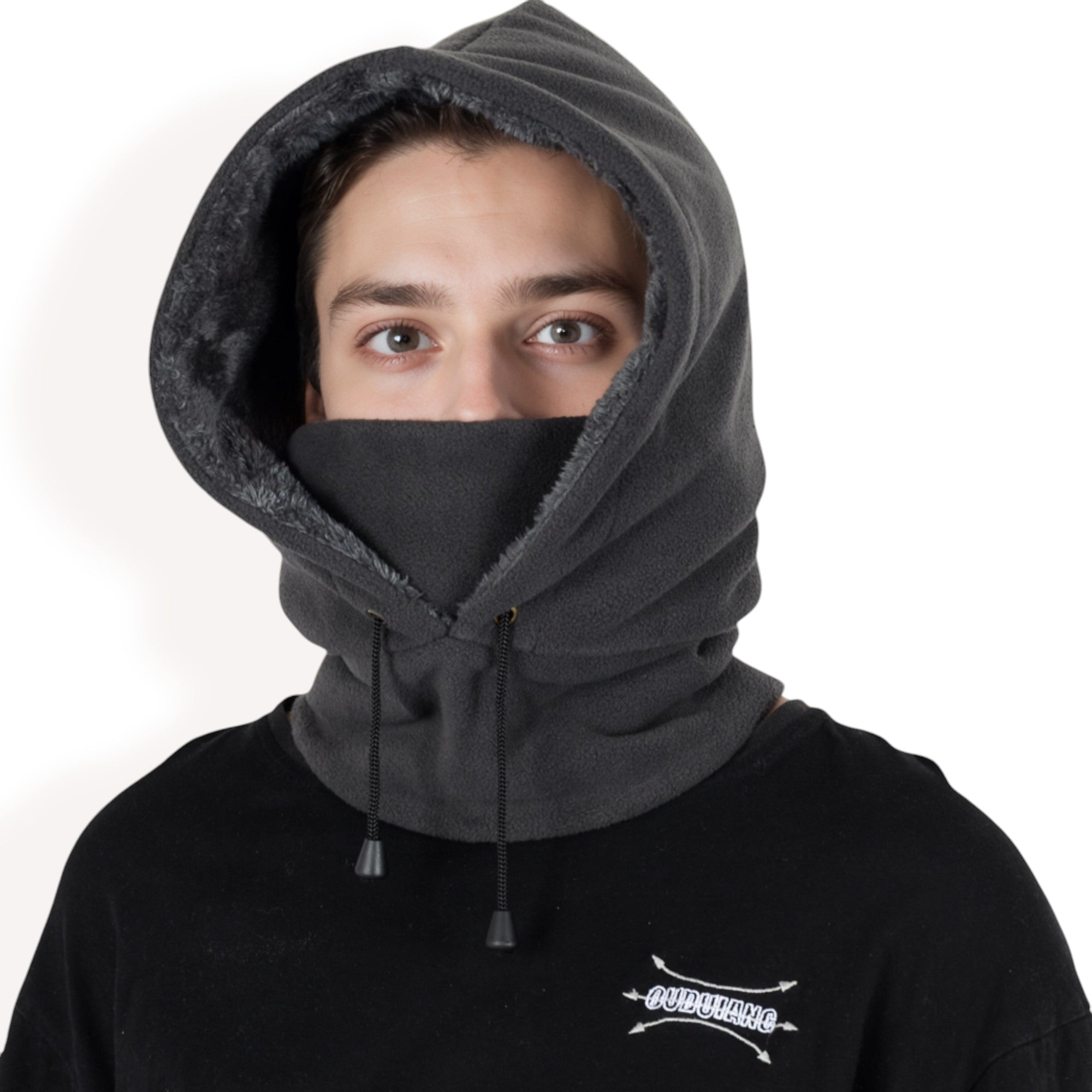 Anna-Kaci Men's Fleece Hooded Neck Warmer with Adjustable Drawstrings and Full Face Coverage for Cold Weather