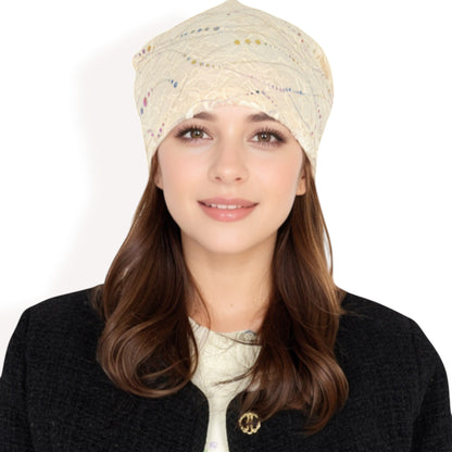 Anna-Kaci Women's Lace Slouchy Beanie with Floral Pattern and Sparkling Rhinestone Details