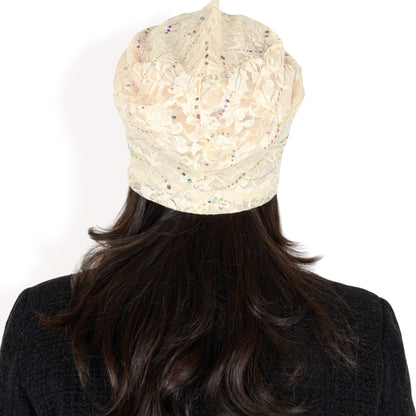 Anna-Kaci Women's Lace Slouchy Beanie with Floral Pattern and Sparkling Rhinestone Details