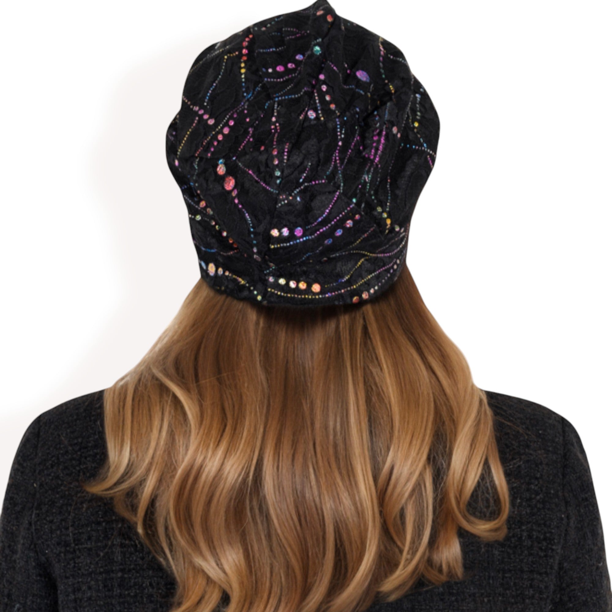 Anna-Kaci Women's Lace Slouchy Beanie with Floral Pattern and Sparkling Rhinestone Details