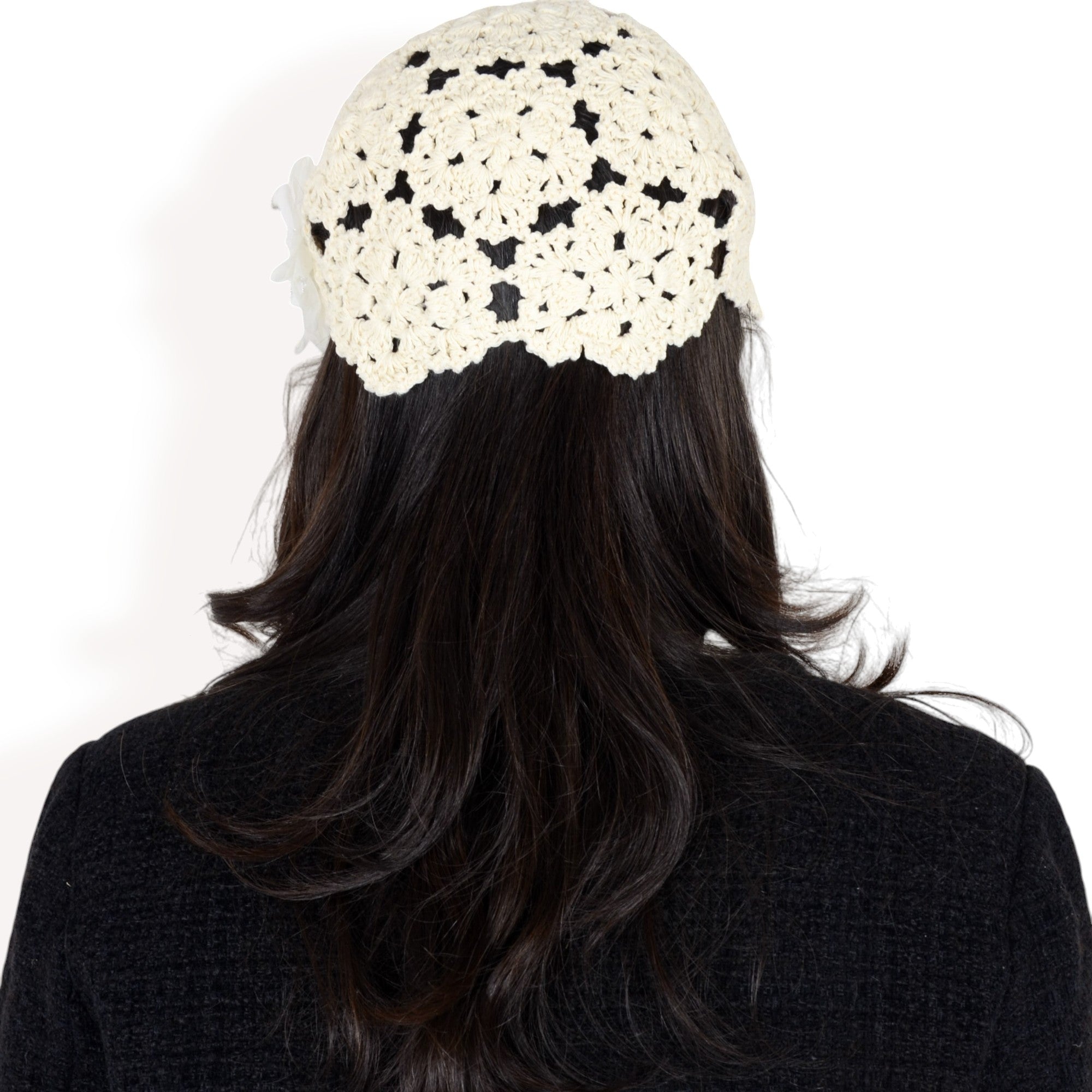 Anna-Kaci Women's Handmade Crochet Lace Cap with Floral Appliques and Elegant Vintage-Inspired Design