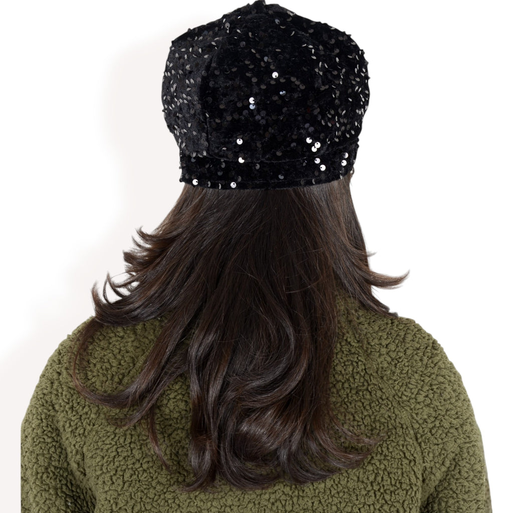 Anna-Kaci Women's Sequin Velvet Beret with Sparkling Embellishments and Comfortable Satin-Lined Interior