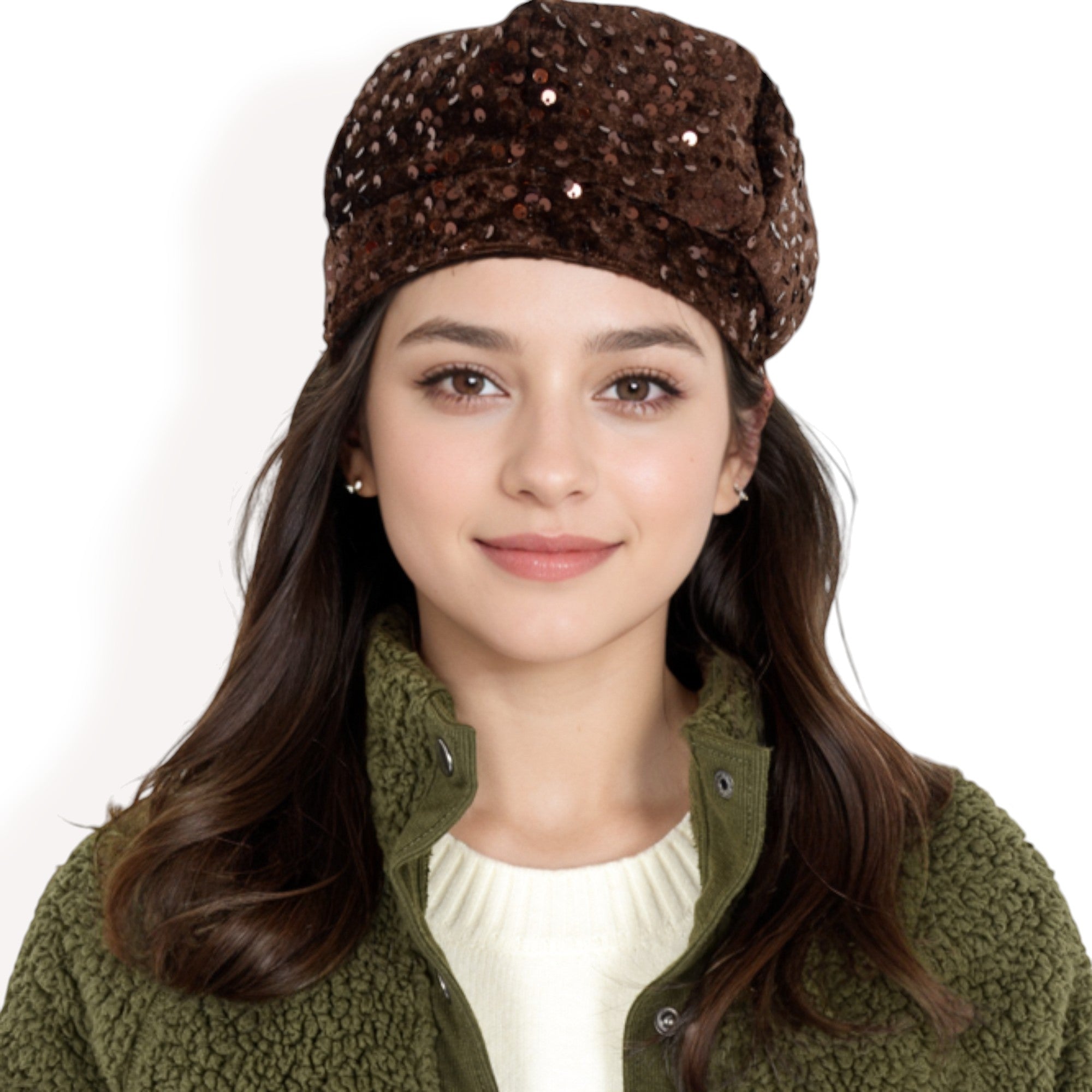 Anna-Kaci Women's Sequin Velvet Beret with Sparkling Embellishments and Comfortable Satin-Lined Interior