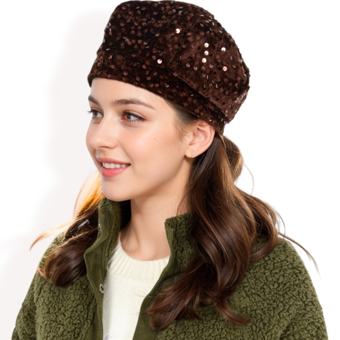 Anna-Kaci Women's Sequin Velvet Beret with Sparkling Embellishments and Comfortable Satin-Lined Interior