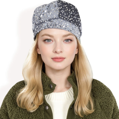 Anna-Kaci Women's Sequin Velvet Beret with Sparkling Embellishments and Comfortable Satin-Lined Interior