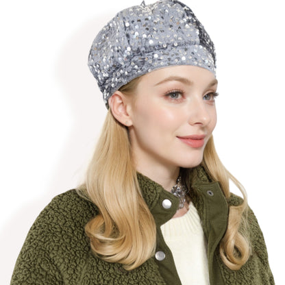 Anna-Kaci Women's Sequin Velvet Beret with Sparkling Embellishments and Comfortable Satin-Lined Interior