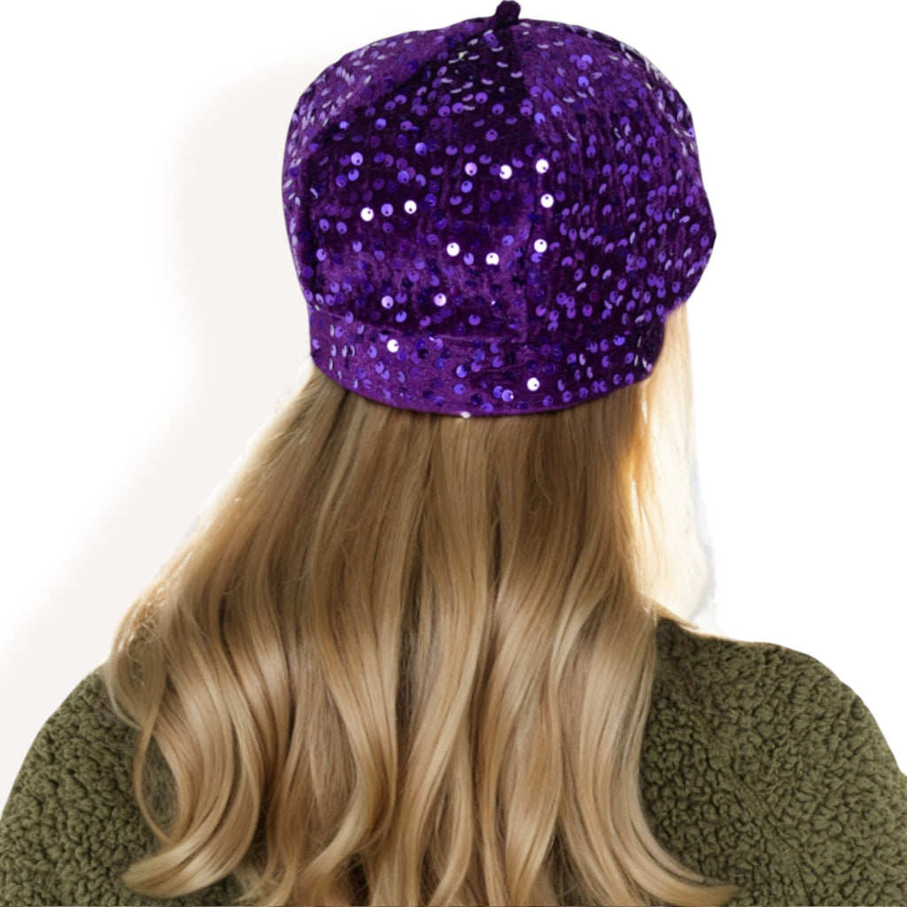 Anna-Kaci Women's Sequin Velvet Beret with Sparkling Embellishments and Comfortable Satin-Lined Interior