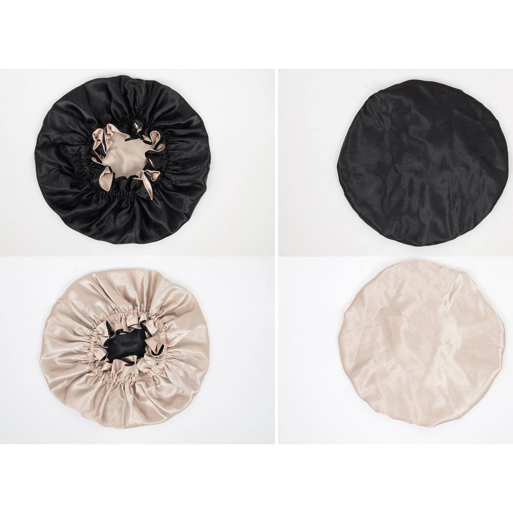 Anna-Kaci Satin Sleep Bonnet Double Layer Ruffled Edge Reversible Silky Cap for Curly and Natural Hair