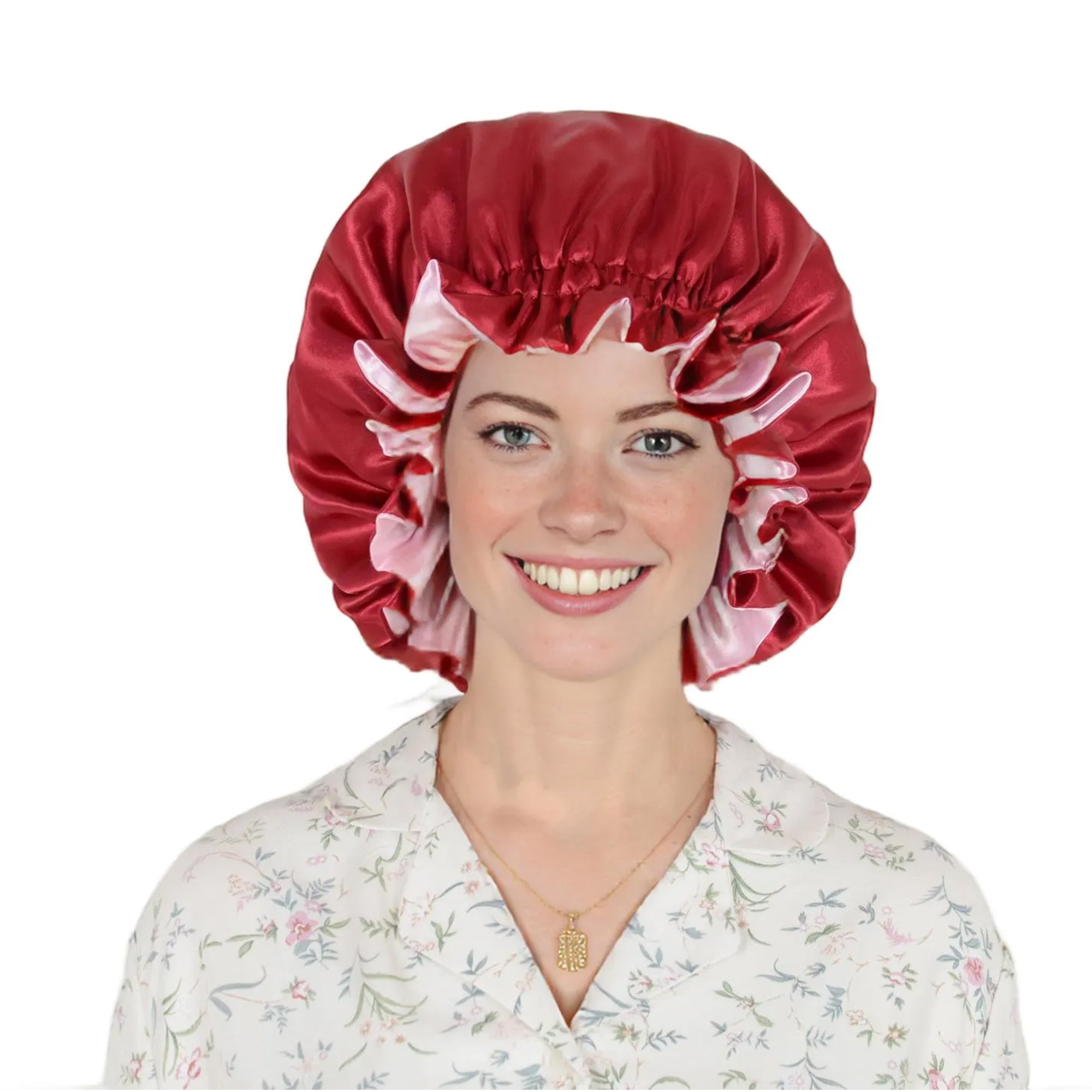 Anna-Kaci Satin Sleep Bonnet Double Layer Ruffled Edge Reversible Silky Cap for Curly and Natural Hair