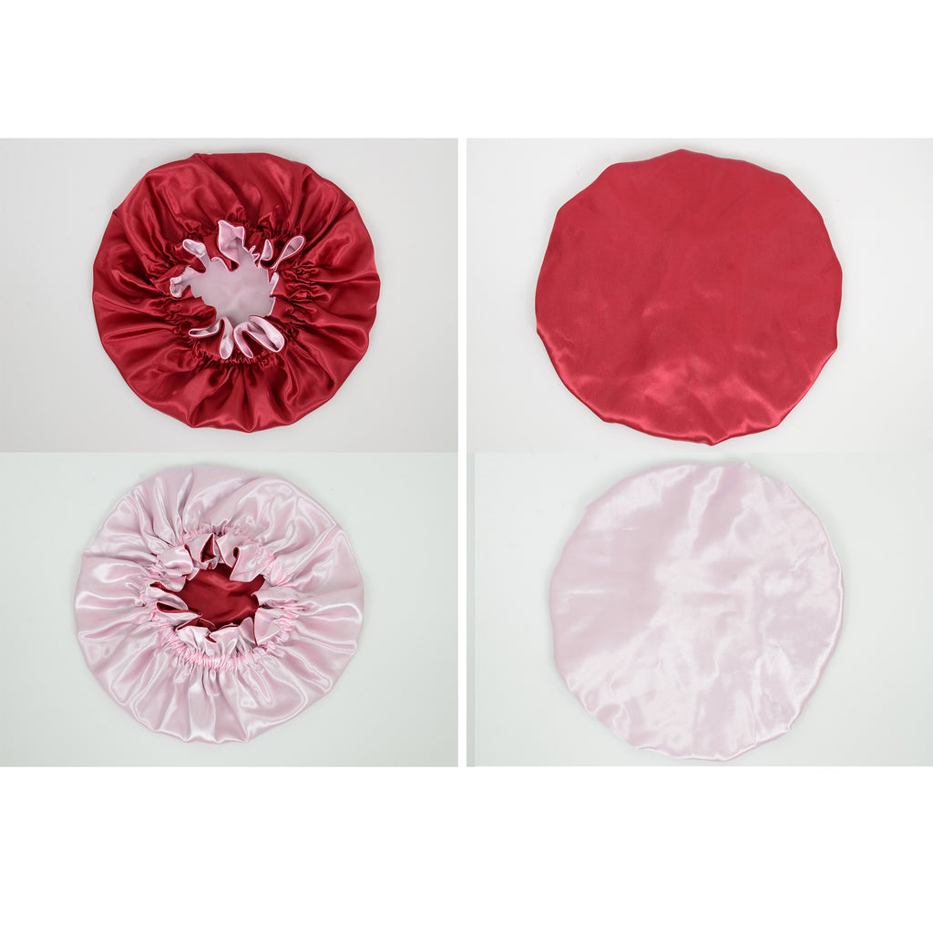 Anna-Kaci Satin Sleep Bonnet Double Layer Ruffled Edge Reversible Silky Cap for Curly and Natural Hair