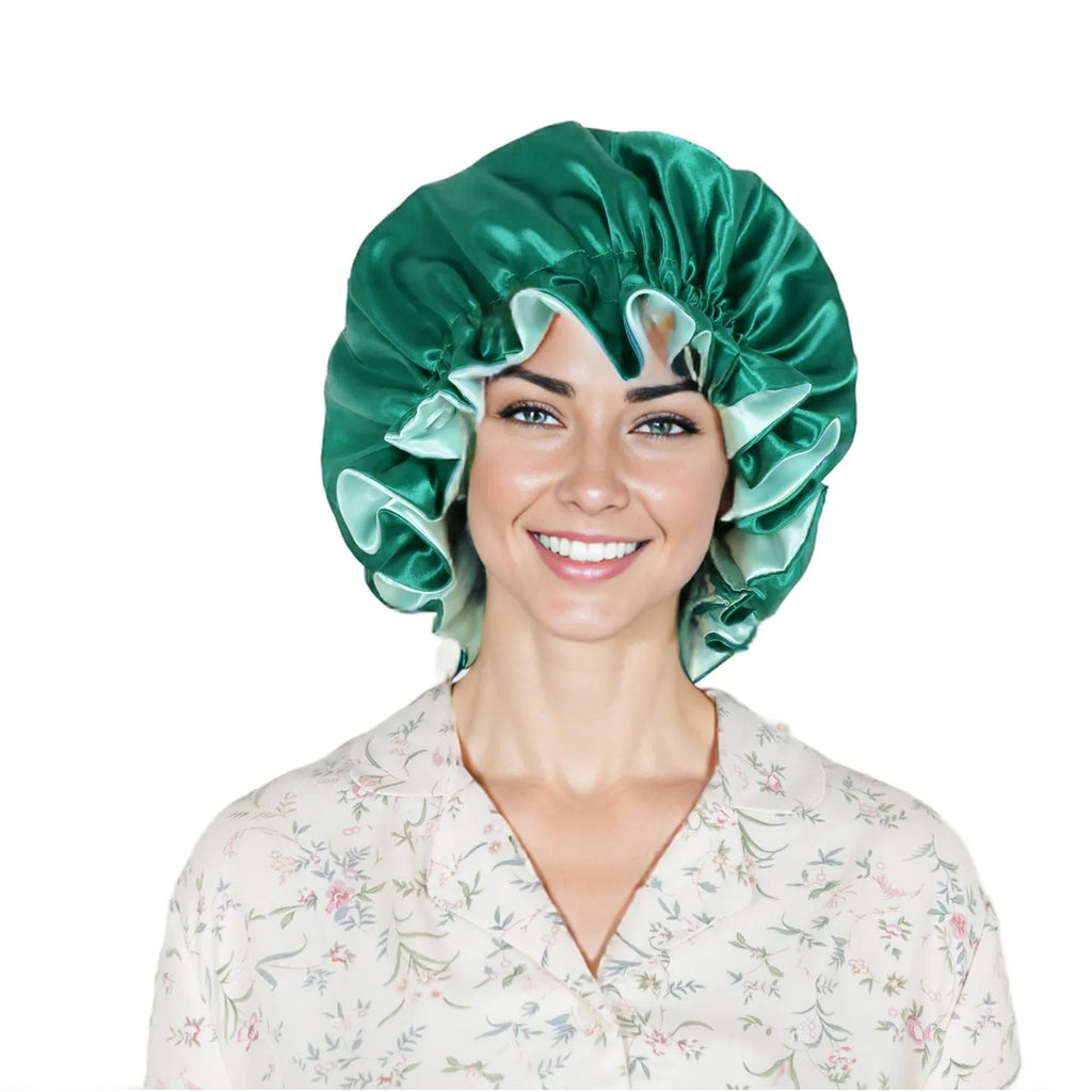 Anna-Kaci Satin Sleep Bonnet Double Layer Ruffled Edge Reversible Silky Cap for Curly and Natural Hair