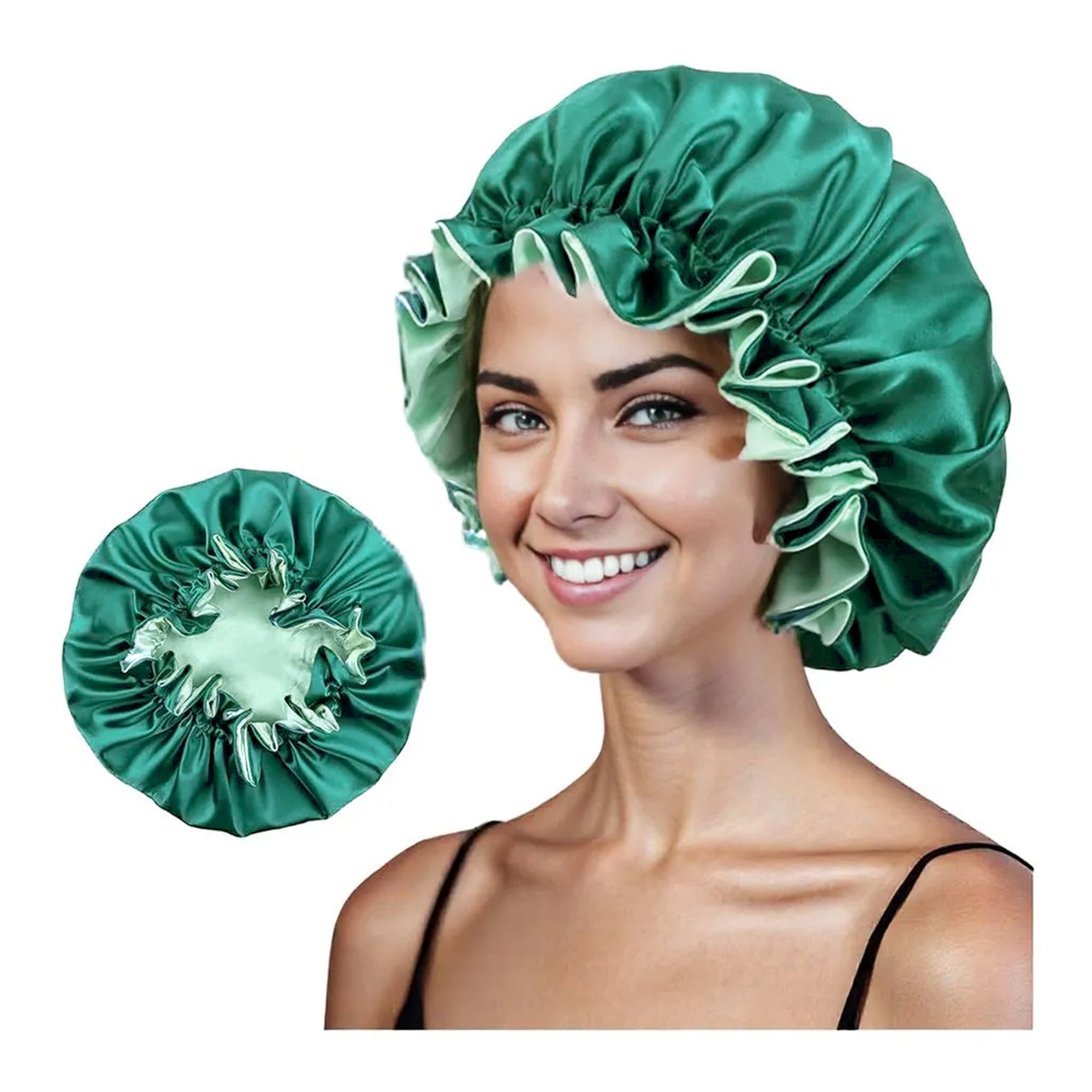 Anna-Kaci Satin Sleep Bonnet Double Layer Ruffled Edge Reversible Silky Cap for Curly and Natural Hair