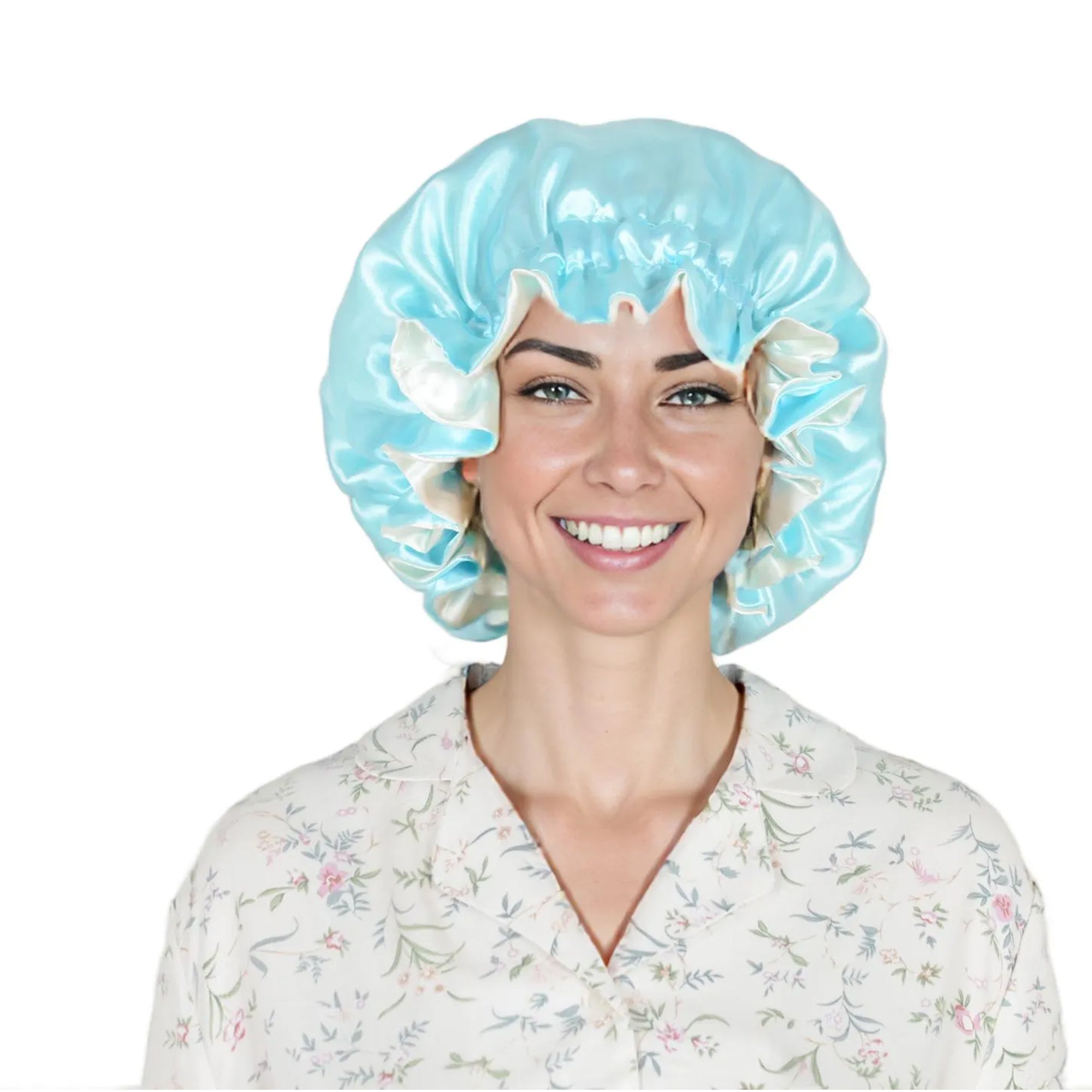 Anna-Kaci Satin Sleep Bonnet Double Layer Ruffled Edge Reversible Silky Cap for Curly and Natural Hair