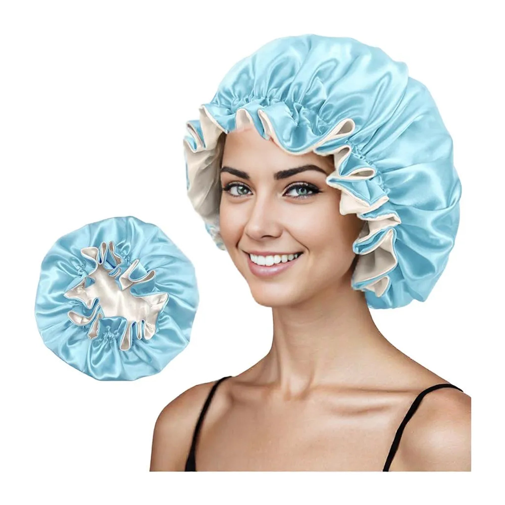 Anna-Kaci Satin Sleep Bonnet Double Layer Ruffled Edge Reversible Silky Cap for Curly and Natural Hair