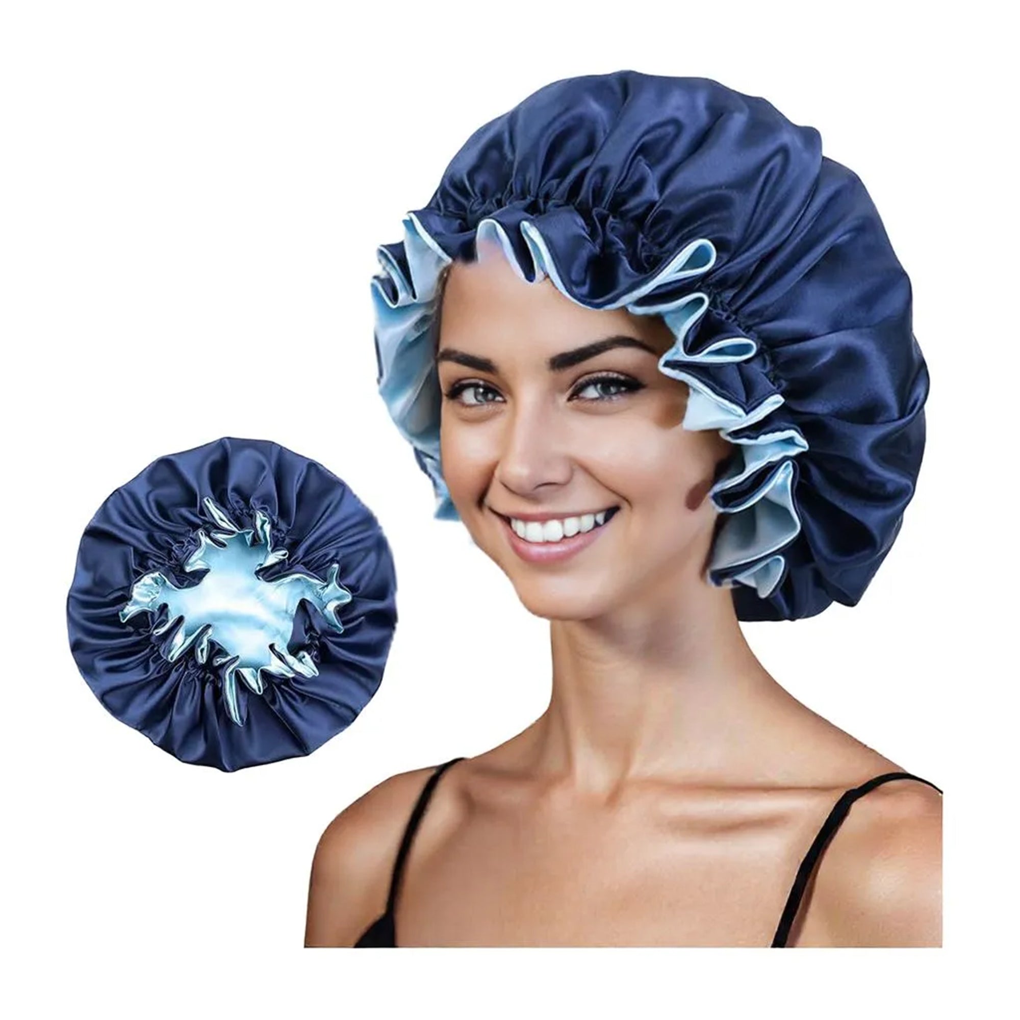 Anna-Kaci Satin Sleep Bonnet Double Layer Ruffled Edge Reversible Silky Cap for Curly and Natural Hair