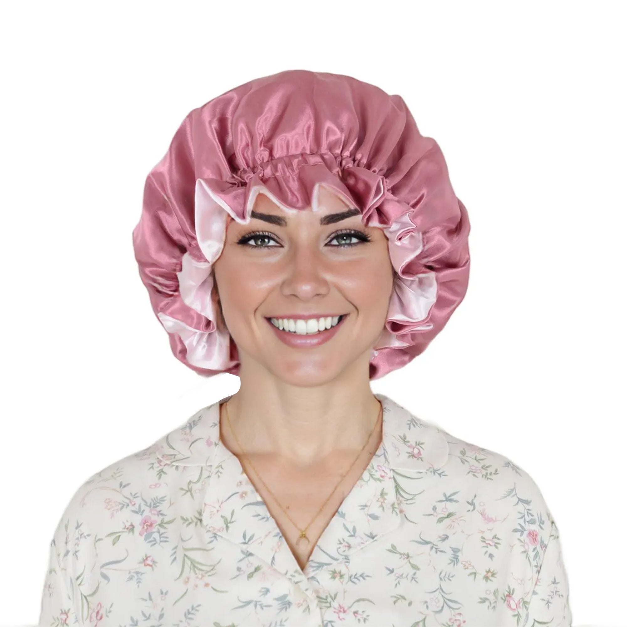 Anna-Kaci Satin Sleep Bonnet Double Layer Ruffled Edge Reversible Silky Cap for Curly and Natural Hair