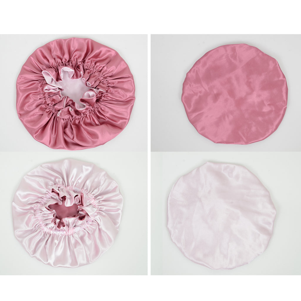 Anna-Kaci Satin Sleep Bonnet Double Layer Ruffled Edge Reversible Silky Cap for Curly and Natural Hair