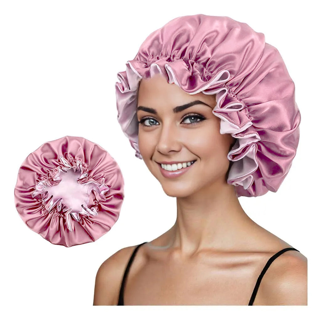 Anna-Kaci Satin Sleep Bonnet Double Layer Ruffled Edge Reversible Silky Cap for Curly and Natural Hair