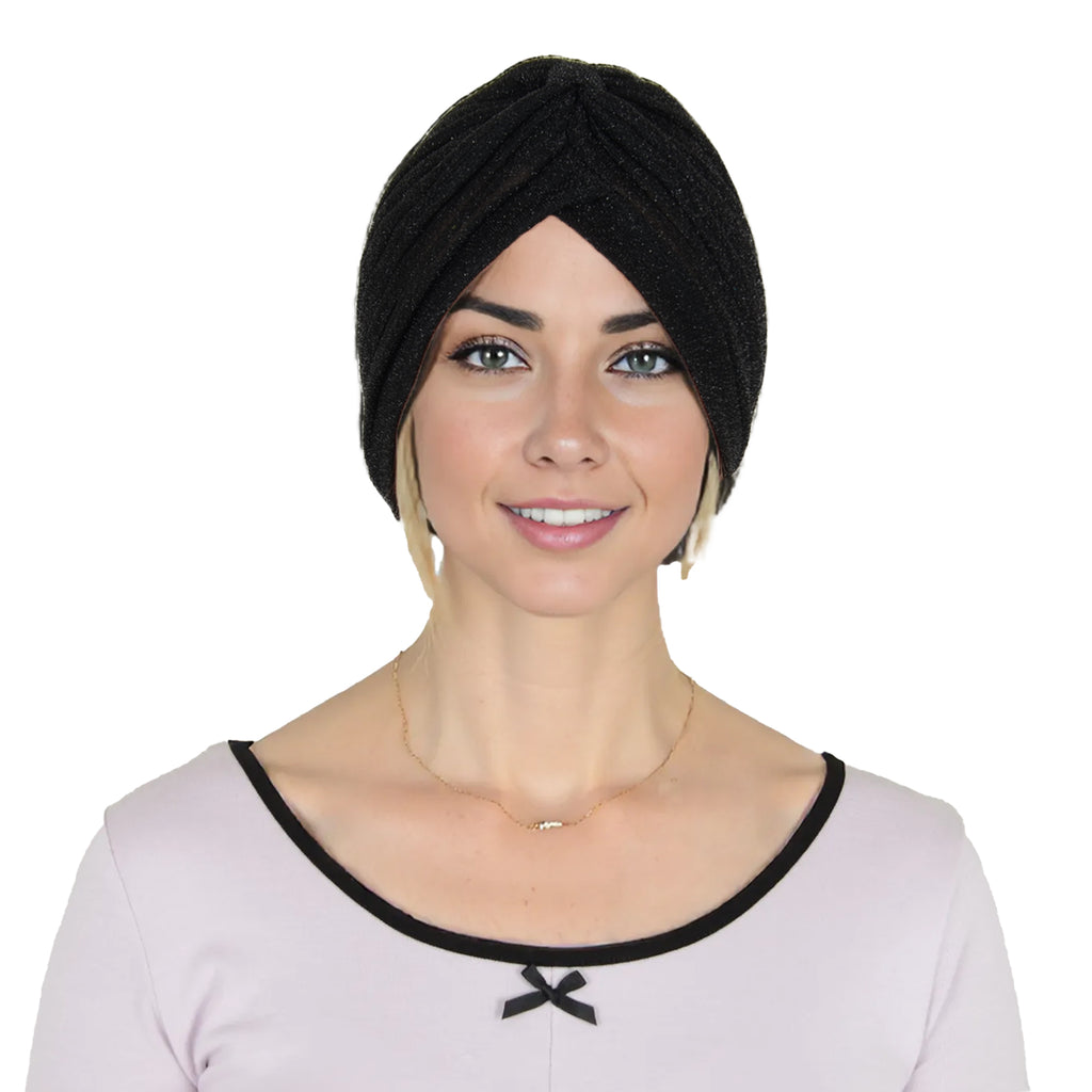 Anna-Kaci Glitter Turban Twist Knot Head Wrap Stretchy Metallic Fabric Elegant Headscarf for Stylish Looks